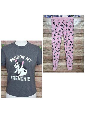 Weekend Editions Pajama Set Size M Pardon my Frenchie Puppy Design Pants & Tee